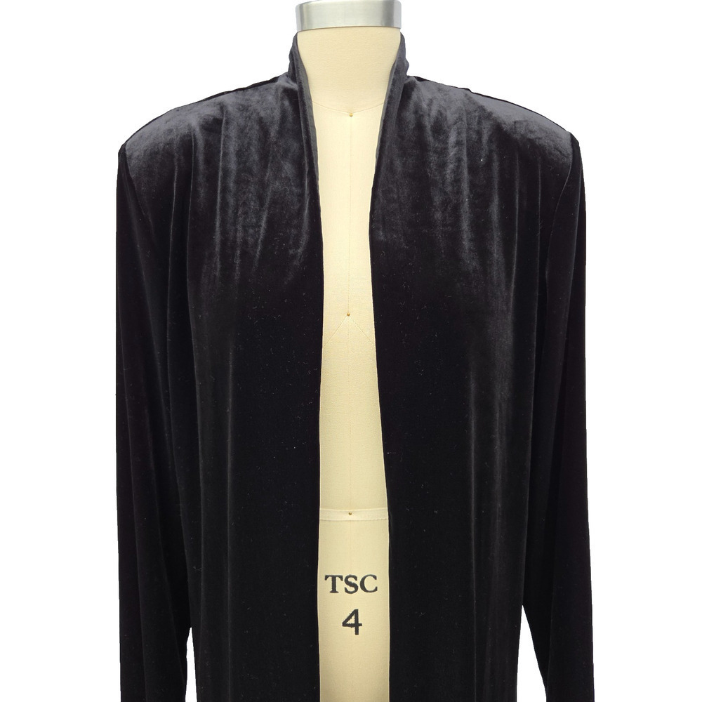 Vintage 90s Black Velvet Open Front Duster Cardigan Size M L Gothic Goth JBS - Picture 2 of 9